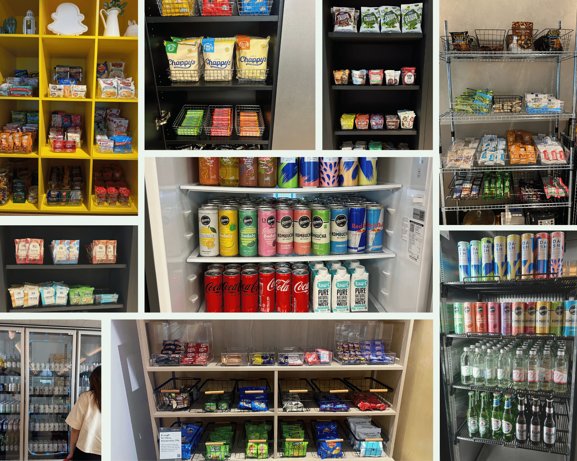 Variety of Office Snacks, Pantry and Refrigerated Office Drinks