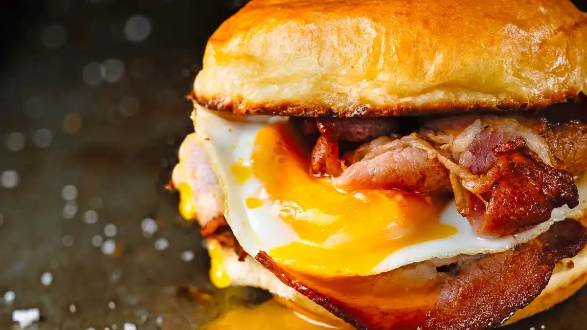 Bacon egg roll on brioche.