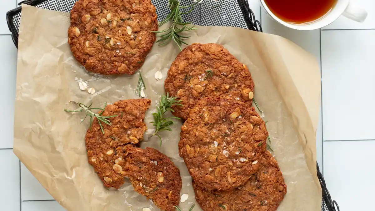 ANZAC biscuits on parchment paper.