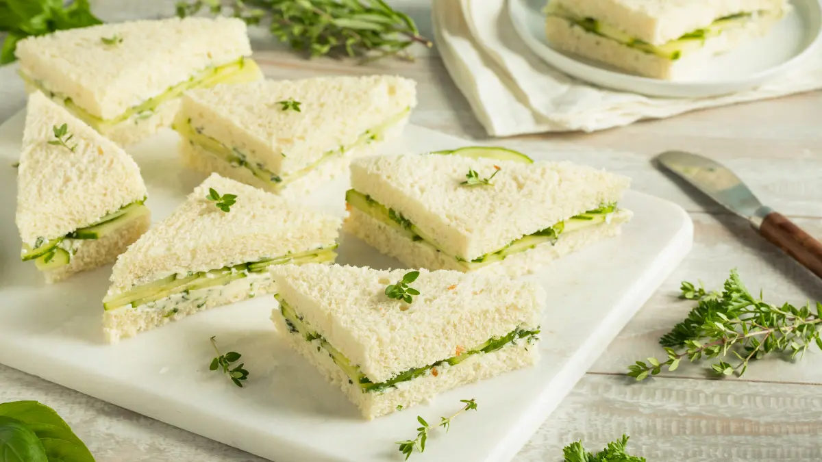 Cucumber sandwiches like you'd have at a traditional high tea.
