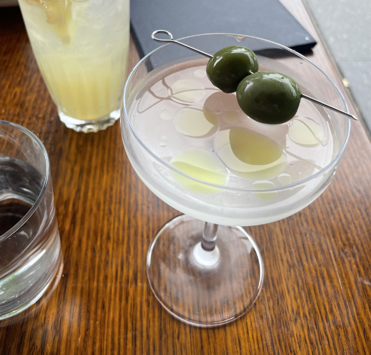 Olive oil martini with sicilian olives.