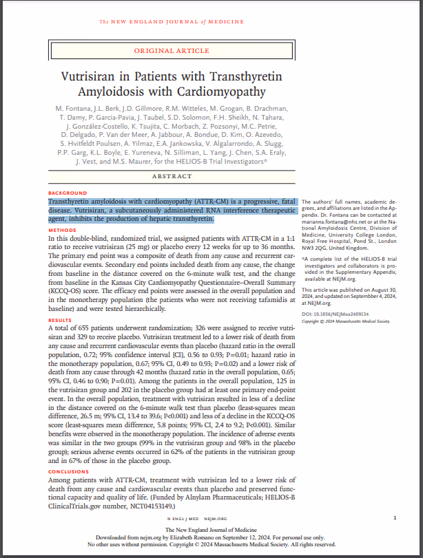 Vutrisiran in Patients with Transthyretin Amyloidosis with Cardiomyopathy