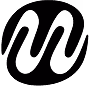 Minimalist black abstract curved line design resembling two connected loops.