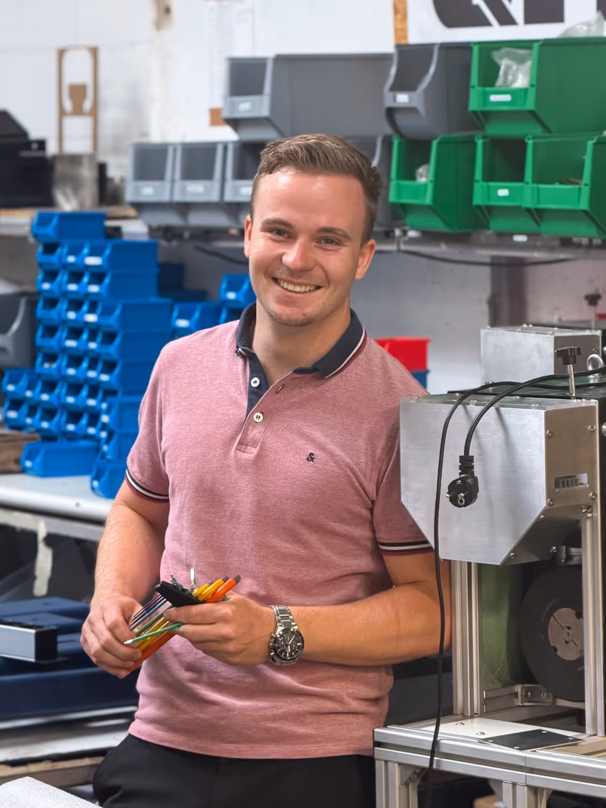 Wo andere eine Herausforderung sehen, sieht Konstantin eine Chance für Innovation. Als unser Kopf hinter unseren Sonderentwicklungen denkt er heute schon an die Lösungen von morgen. Sein aktuelles Herzensprojekt ist unser neuer Filamentpuffer.Sein Motto? „Reden ist gut, machen ist besser.“