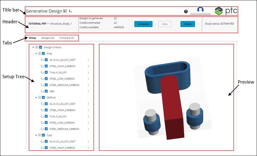 PTC Creo Generative Design Extension interface screenshot