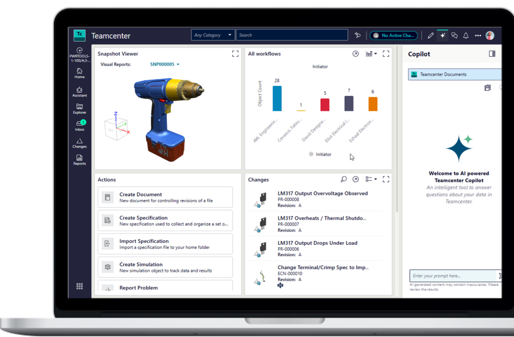 Siemens Teamcenter Home dashboard screenshot