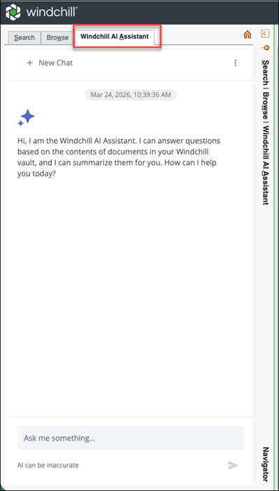 Windchill AI Assistant tab with a document-question chat panel and prompt input.