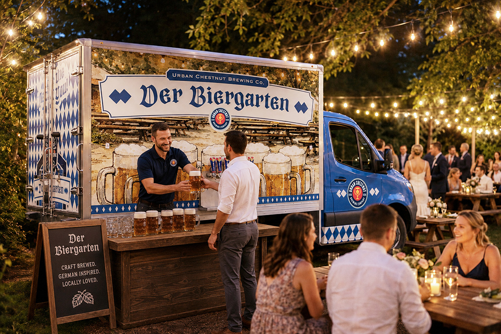 Mobile Der Biergarten truck at a wedding event