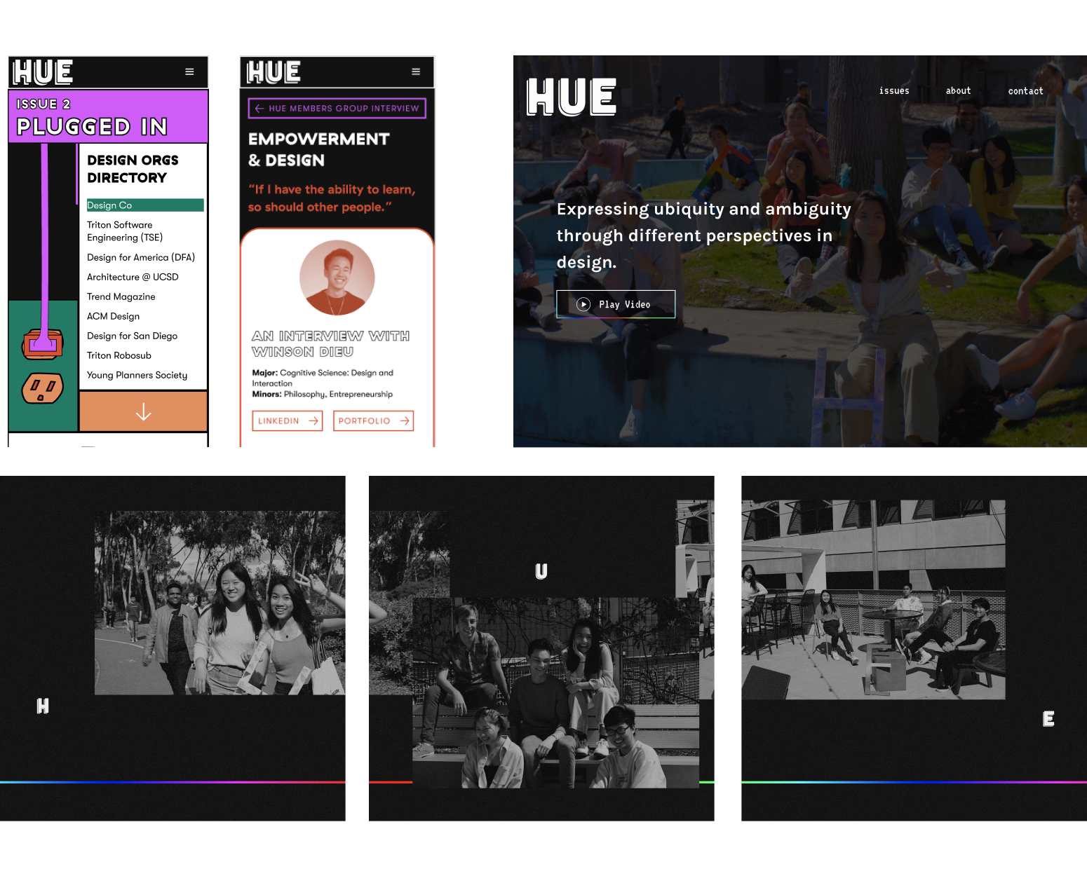 Screens from the HUE Collective page
