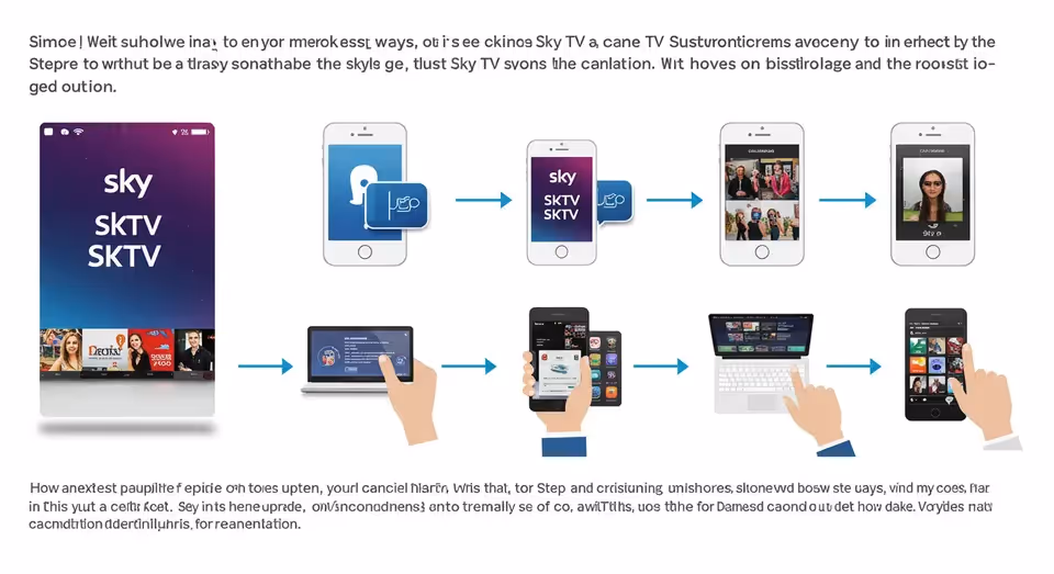 Diagrama com passos para usar Sky TV em smartphones e PC