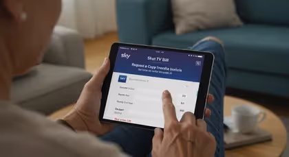 Usuário acessa pedido de fatura SKY no tablet em casa