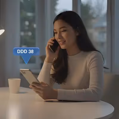 Jovem falando ao celular e segurando smartphone DDD 38