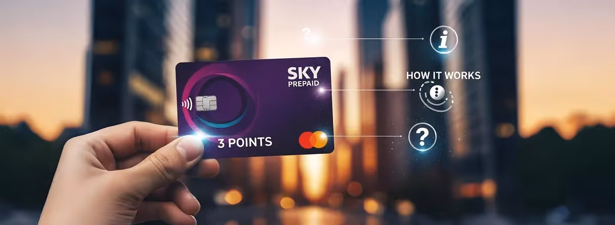 Cartão SKY Prepaid Mastercard 3 Points em cidade moderna