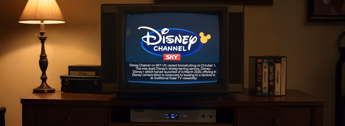 TV antiga exibe Disney Channel e SKY em sala aconchegante