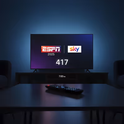 Televisão com ESPN 2025 na Sky, canal 417, vista frontal