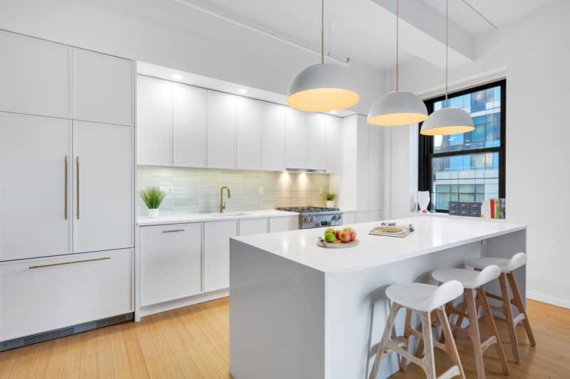 Renovated interior of a loft at BellTel Lofts at 365 Bridge Street in Downtown Brooklyn, by Gallery KBNY (view 3)