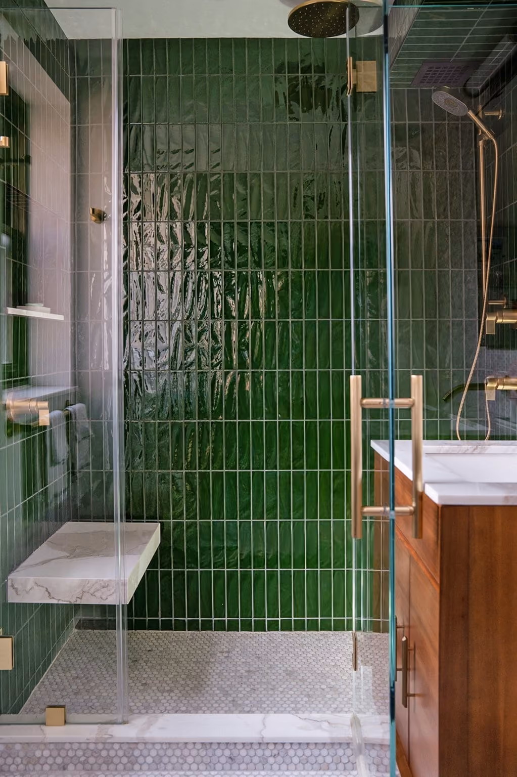 Smart bathroom with heated towel racks in a NYC apartment renovation by Gallery KBNY