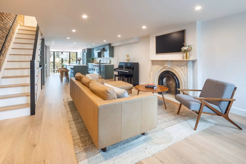 Media wall from a Brooklyn brownstone gut renovation in Carroll Gardens by Gallery KBNY