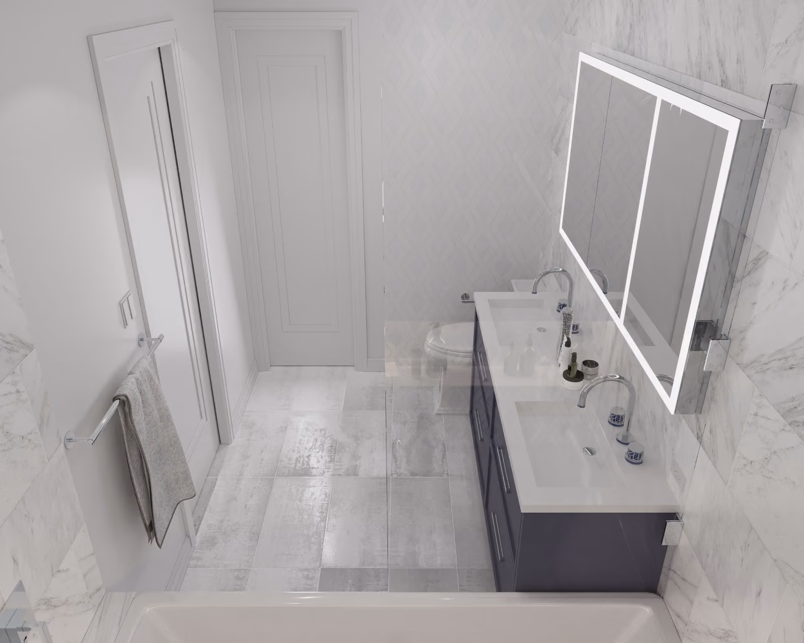 Design inspiration for the blue vanity primary bathroom concept