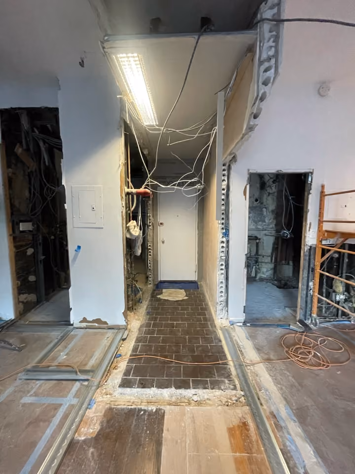 Construction in progress during a pre-war co-op combination renovation at 23 East 10th Street in Greenwich Village, Manhattan, by Gallery KBNY (view 5)