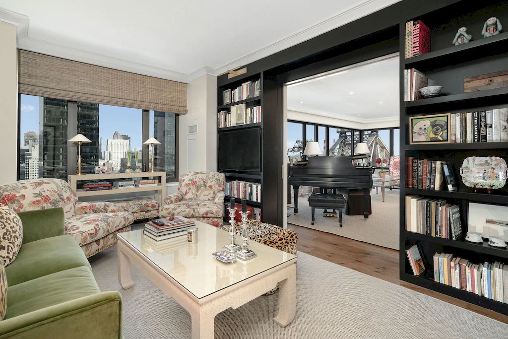 Living area with custom millwork at 425 East 58th Street, a Sutton Place co-op renovation by Gallery KBNY