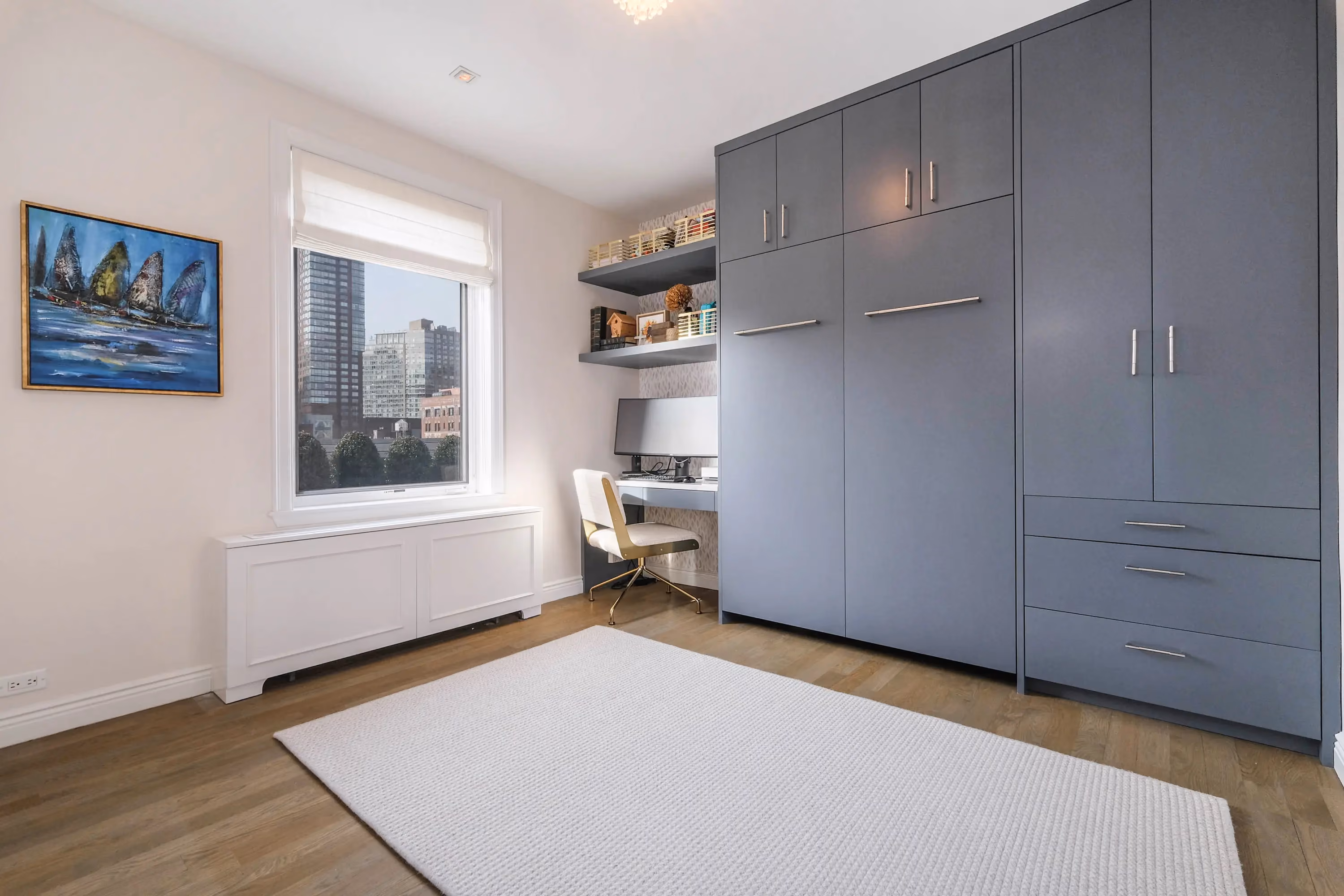 Work-from-home office with a Murphy bed from an Upper West Side renovation at 59 West 71st Street, Manhattan, by Gallery KBNY