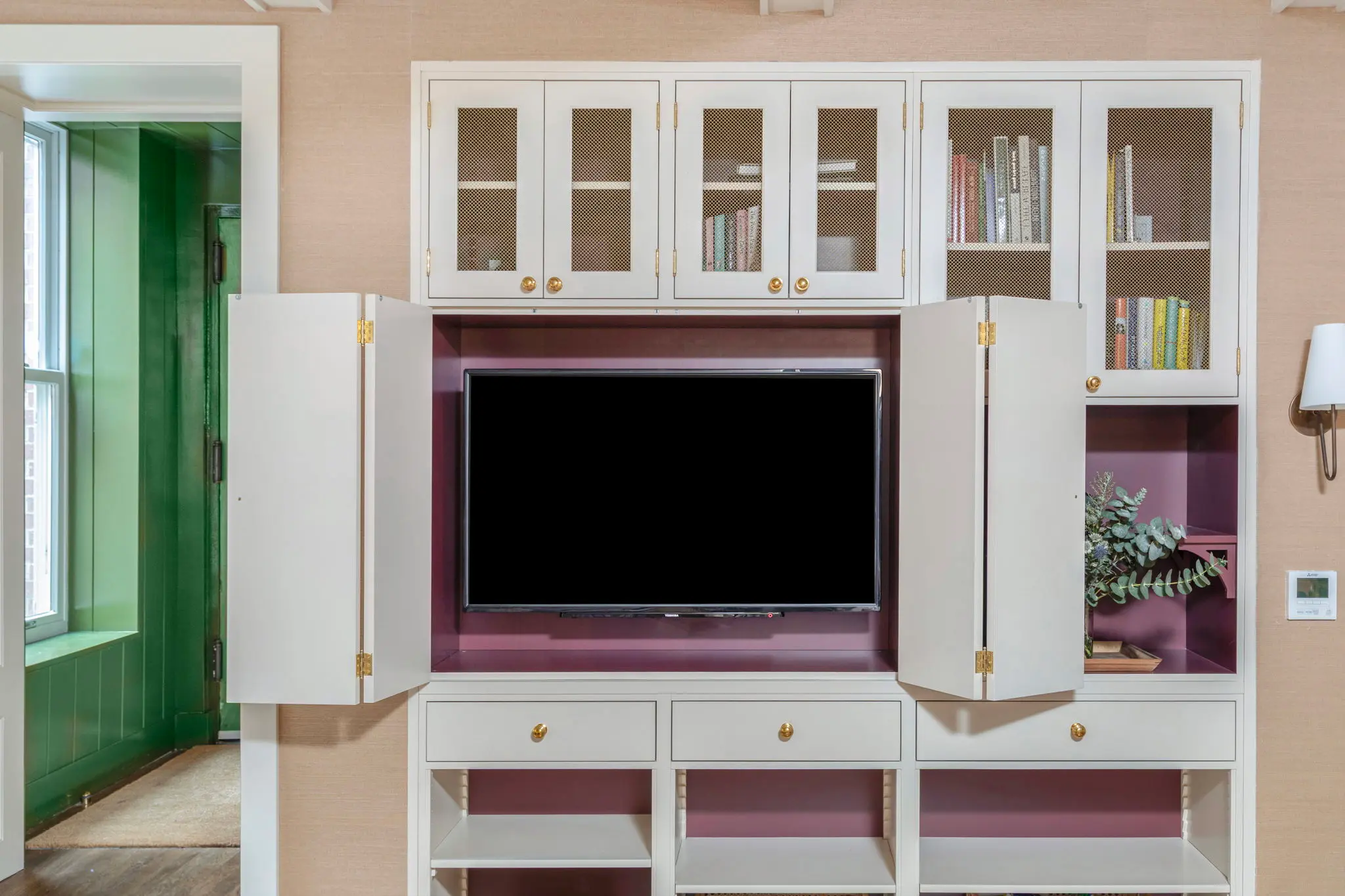 Media wall from a West Village condo gut renovation at 17 Cornelia Street, Manhattan, by Gallery KBNY