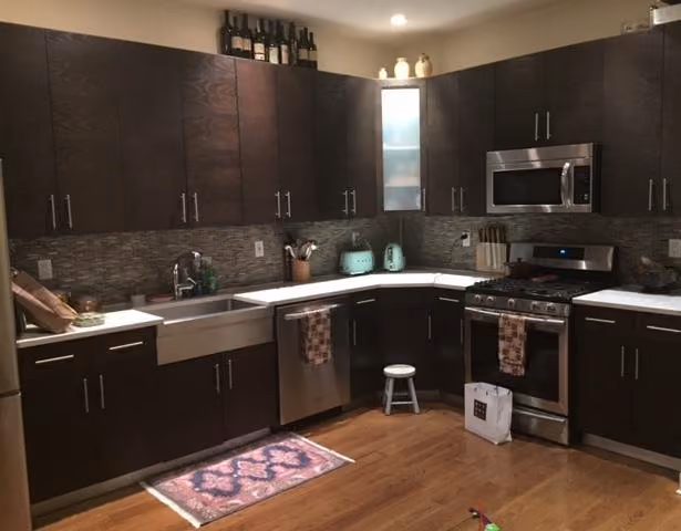 Pre-renovation or in-progress view of a pre-war condo kitchen and bathroom renovation at 61 Carroll Street in Carroll Gardens, Brooklyn, by Gallery KBNY (view 1)