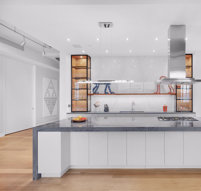 Renovated loft kitchen at Sky Lofts, 145 Hudson Street, in Tribeca, Manhattan, by Gallery KBNY