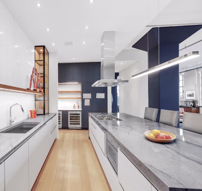 Renovated loft kitchen detail at Sky Lofts, 145 Hudson Street, in Tribeca, Manhattan, by Gallery KBNY