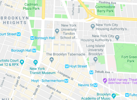 Map showing the location of the BellTel Lofts at 365 Bridge Street in Downtown Brooklyn, by Gallery KBNY