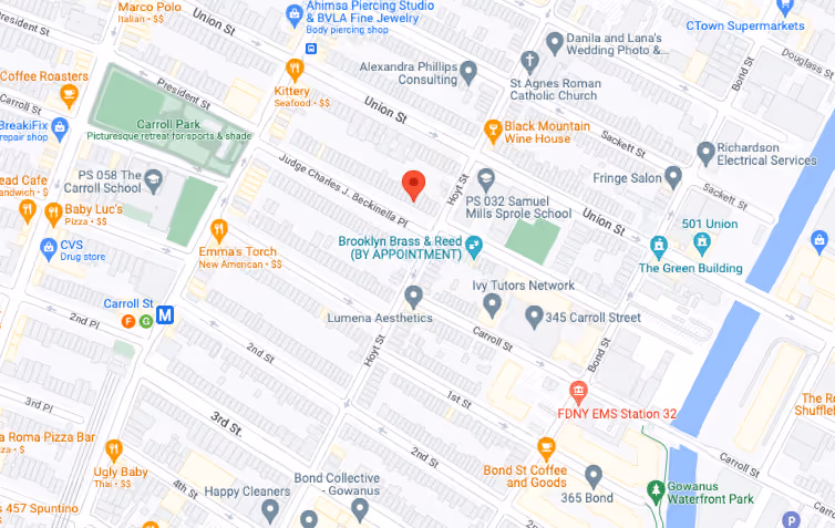 Map showing the location of President St, Brooklyn, NY, Carroll Gardens, Brooklyn, by Gallery KBNY