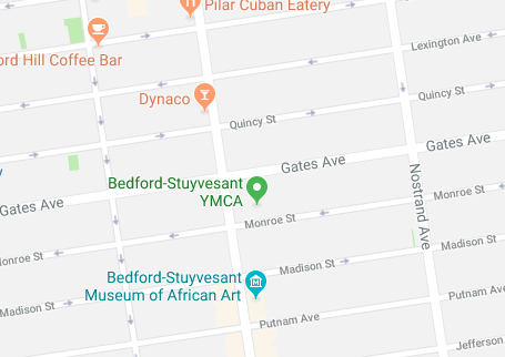 Map showing the location of a brownstone renovation in Bedford-Stuyvesant, Brooklyn, by Gallery KBNY