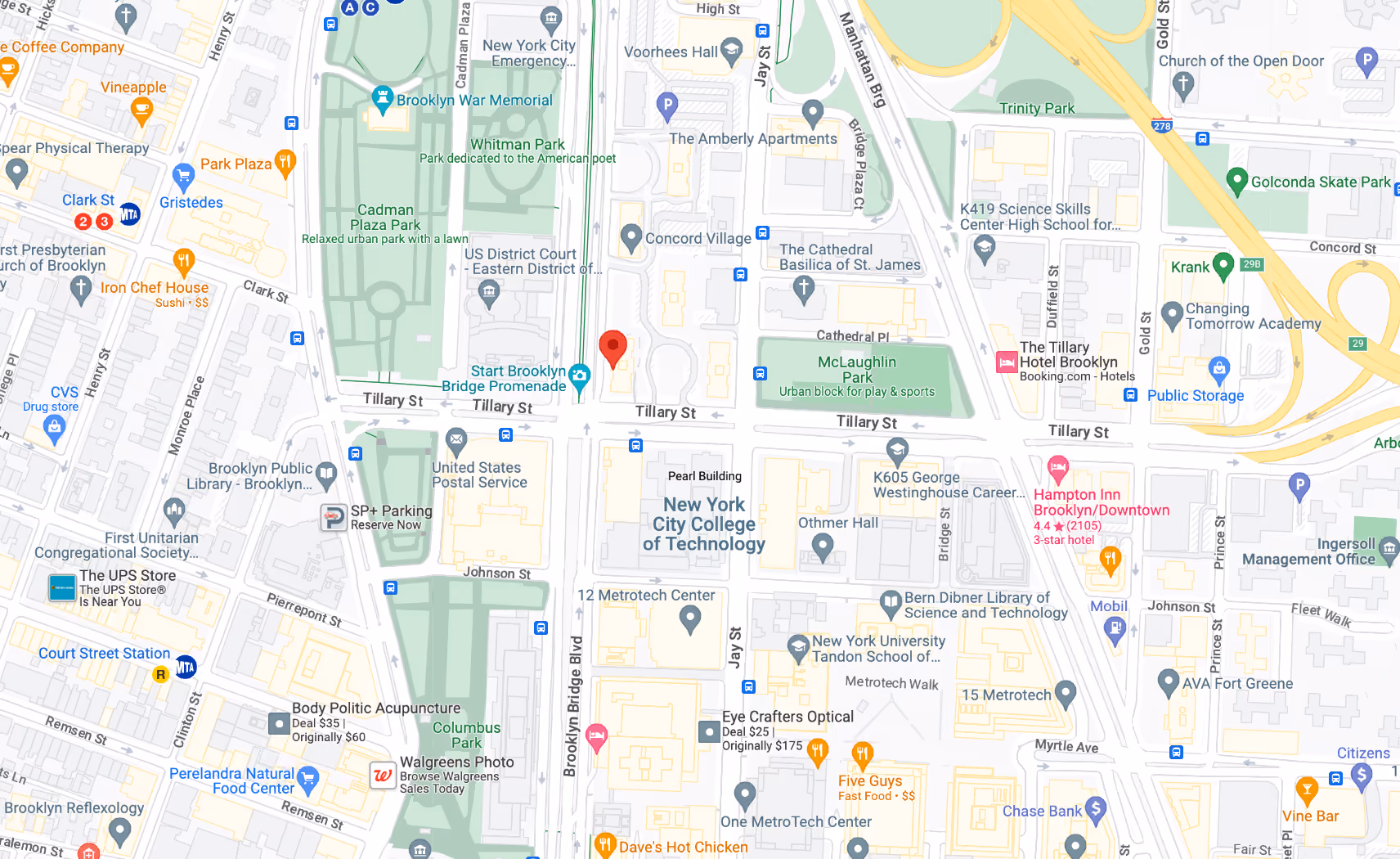 Map showing the location of a pre-war co-op renovation in Downtown Brooklyn, by Gallery KBNY