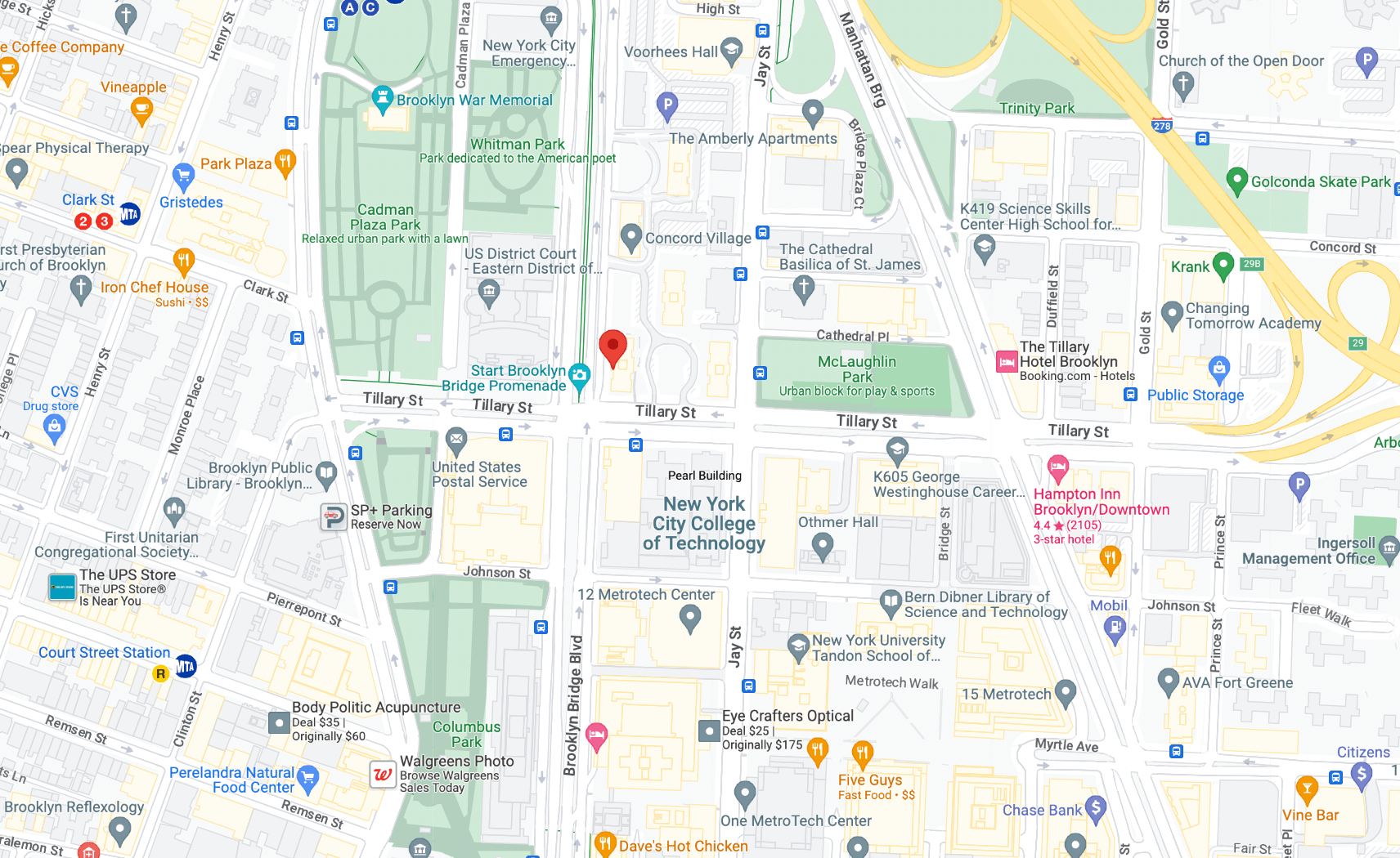 Map showing the location of a pre-war co-op renovation in Downtown Brooklyn, by Gallery KBNY