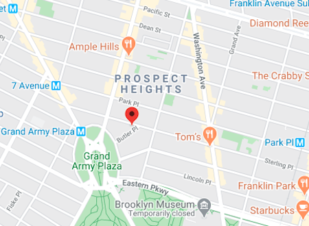 Map showing the location of 296 Sterling Place in Prospect Heights, Brooklyn, by Gallery KBNY