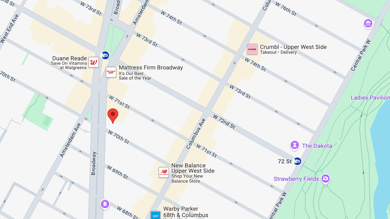 Map showing the location of The Coronado at 155 West 70th Street in Lincoln Square, Manhattan, by Gallery KBNY