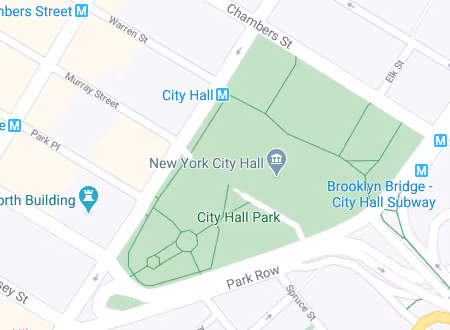 Map showing the location of the Franklin Building at 9 Murray Street in Tribeca, Manhattan, by Gallery KBNY