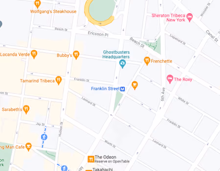 Map showing the location of the Worth Building at 73 Worth Street in Tribeca, Manhattan, by Gallery KBNY