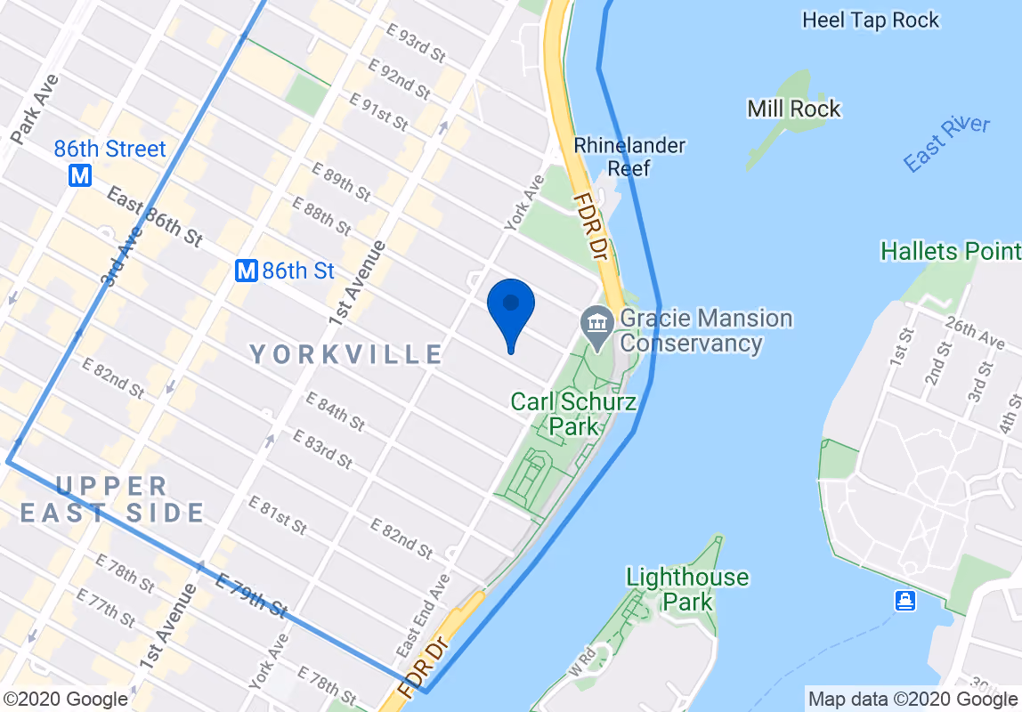 Map showing the location of 529 East 87th Street on the Upper East Side, Manhattan, by Gallery KBNY