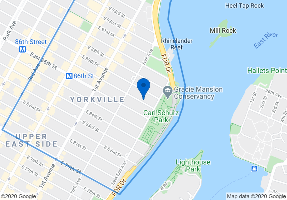 Map showing the location of 529 East 87th Street on the Upper East Side, Manhattan, by Gallery KBNY