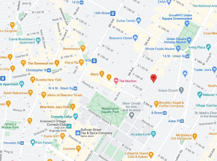 Map showing the location of 23 East 10th Street in Greenwich Village, Manhattan, by Gallery KBNY