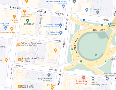 Map showing the location of Sky Lofts at 145 Hudson Street in Tribeca, Manhattan, by Gallery KBNY