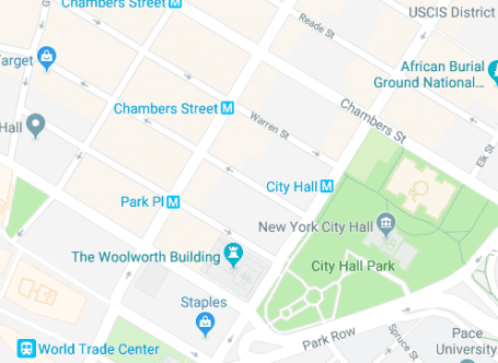 Map showing the location of The Franklin Building, 9 Murray Street, Tribeca, Manhattan, by Gallery KBNY