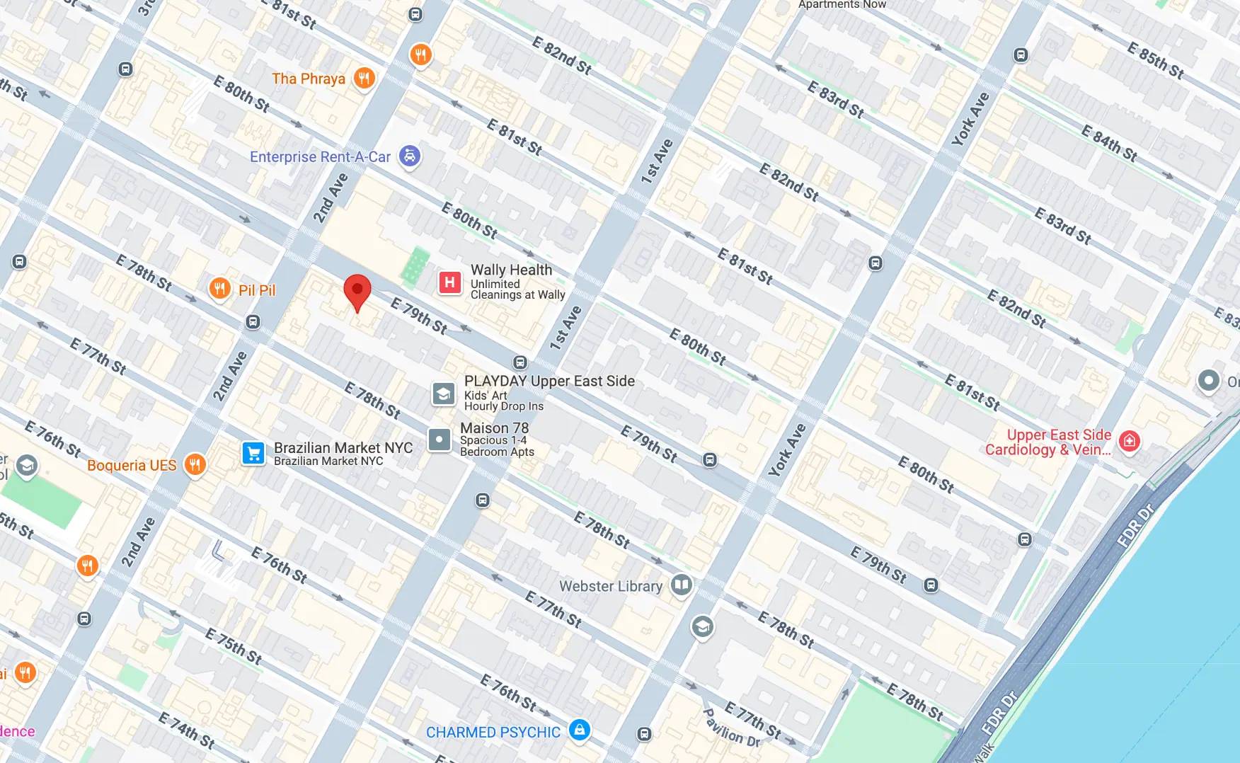 Map showing the location of 308 East 79th Street on the Upper East Side, Manhattan, by Gallery KBNY