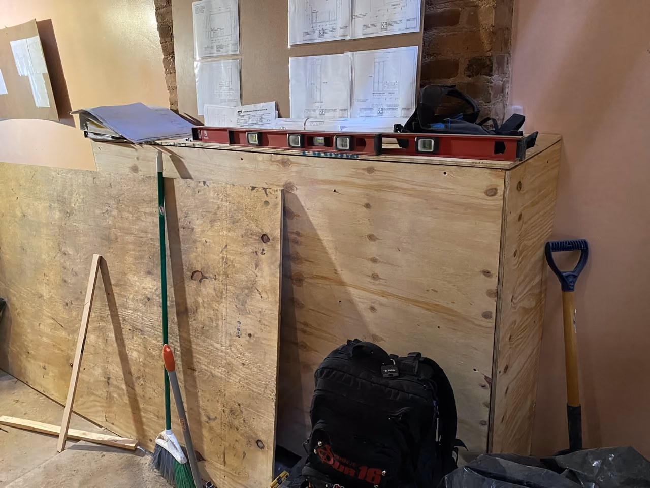 Interior construction in progress during a Carroll Gardens brownstone renovation at 347 President Street, Brooklyn, by Gallery KBNY