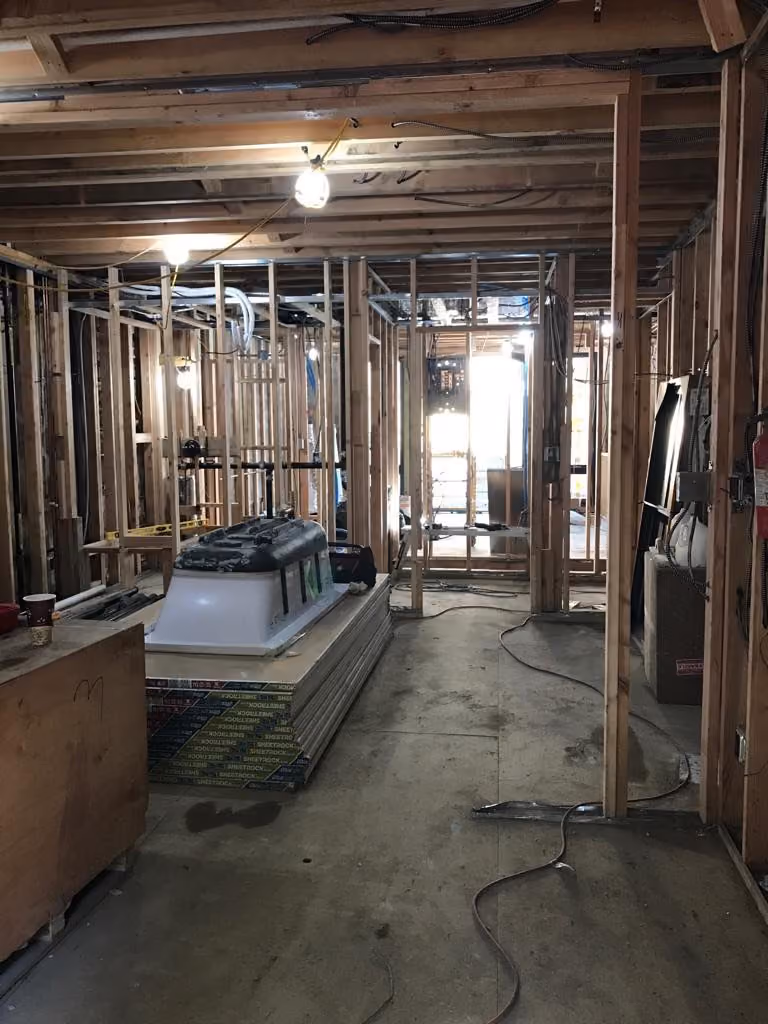 Pre-renovation or in-progress view of a brownstone renovation at Bedford-Stuyvesant, Brooklyn, by Gallery KBNY (view 1)