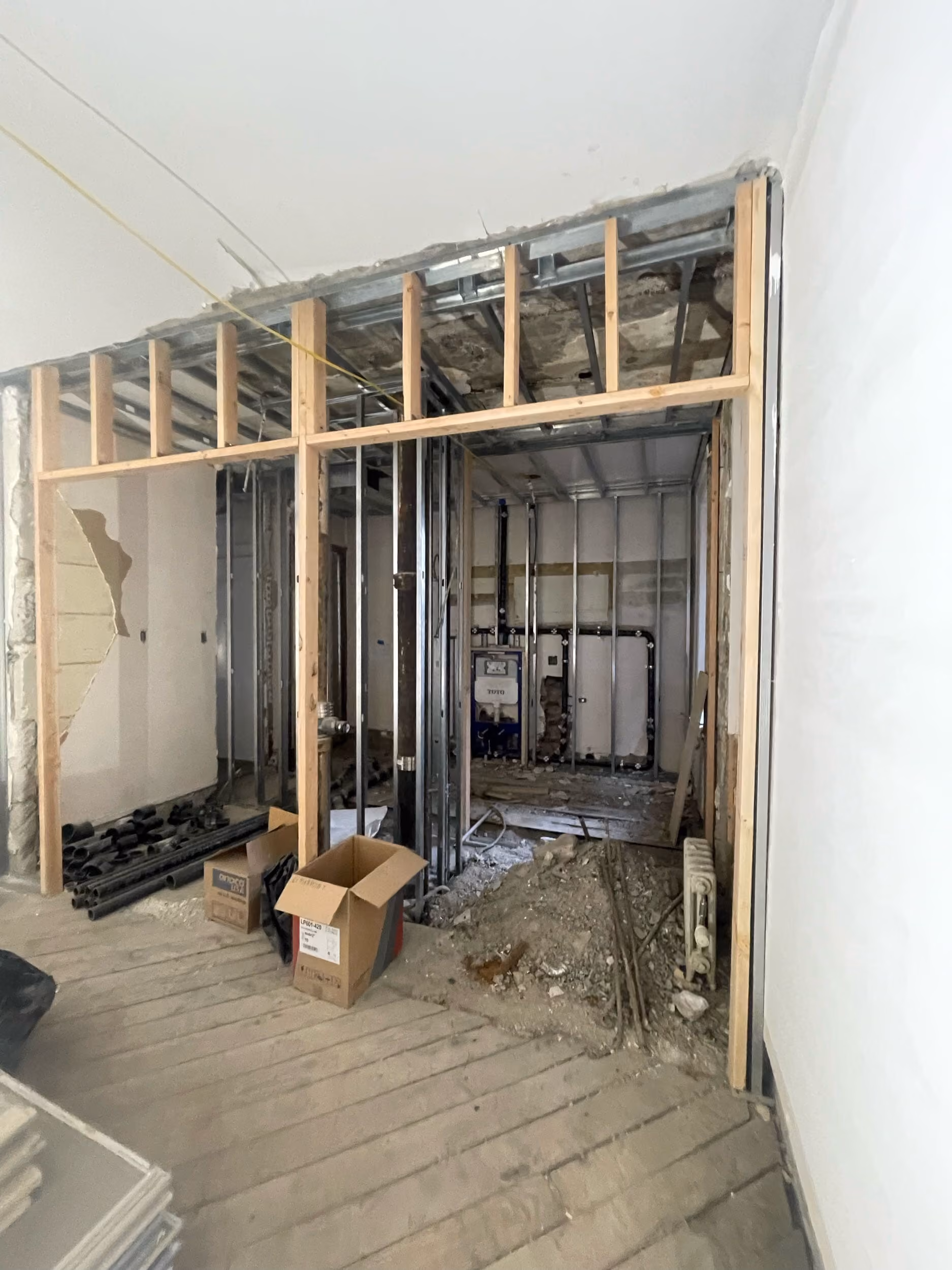 Pre-renovation or in-progress view of a pre-war co-op combination renovation at 61 Pierrepont Street in Brooklyn Heights, Brooklyn, by Gallery KBNY (view 6)
