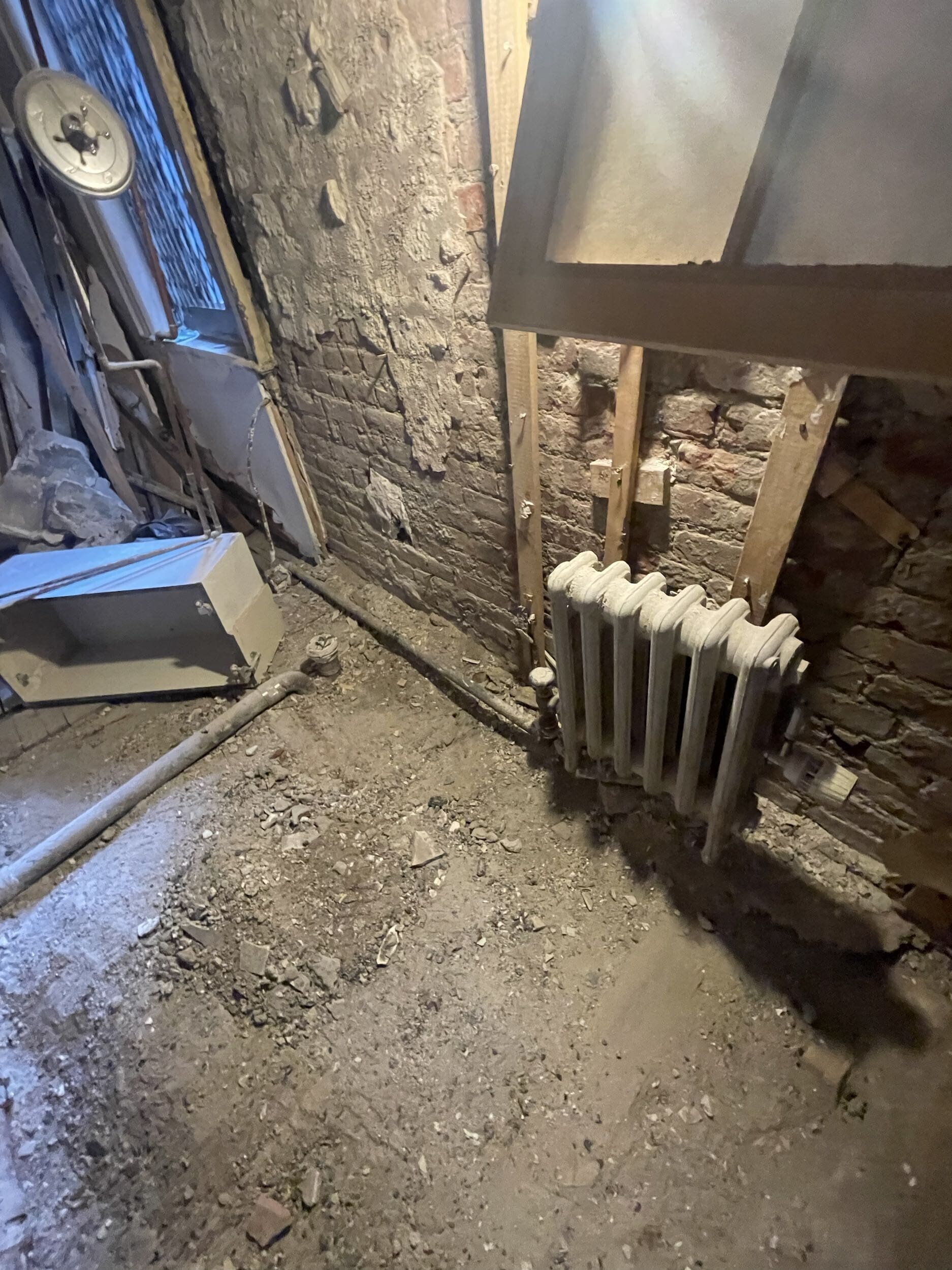 Pre-renovation or in-progress view of a pre-war co-op combination renovation at 61 Pierrepont Street in Brooklyn Heights, Brooklyn, by Gallery KBNY (view 2)