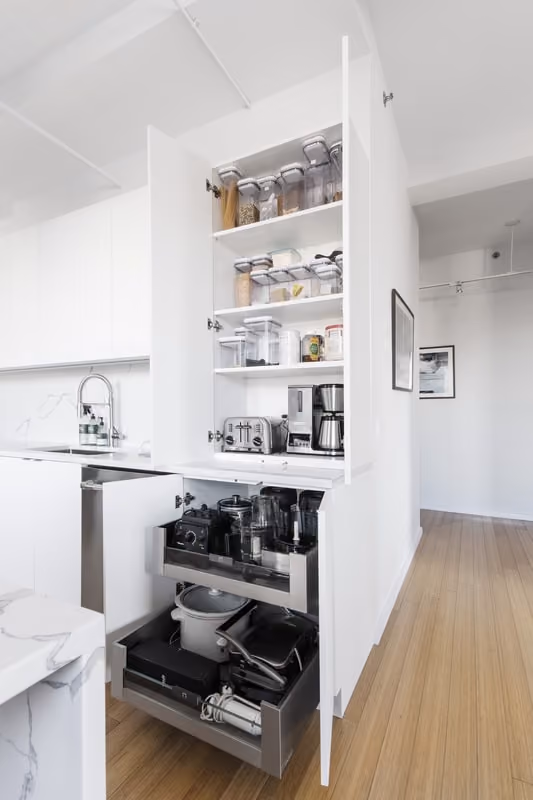 Renovated interior of a loft kitchen at BellTel Lofts at 365 Bridge Street in Downtown Brooklyn, by Gallery KBNY (view 7)